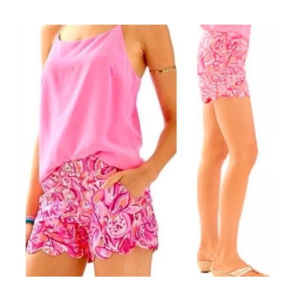Lilly Pulitzer Buttercup Shorts 8 Mango Salsa‎ Scallop Hem Cotton EUC - Picture 9 of 9